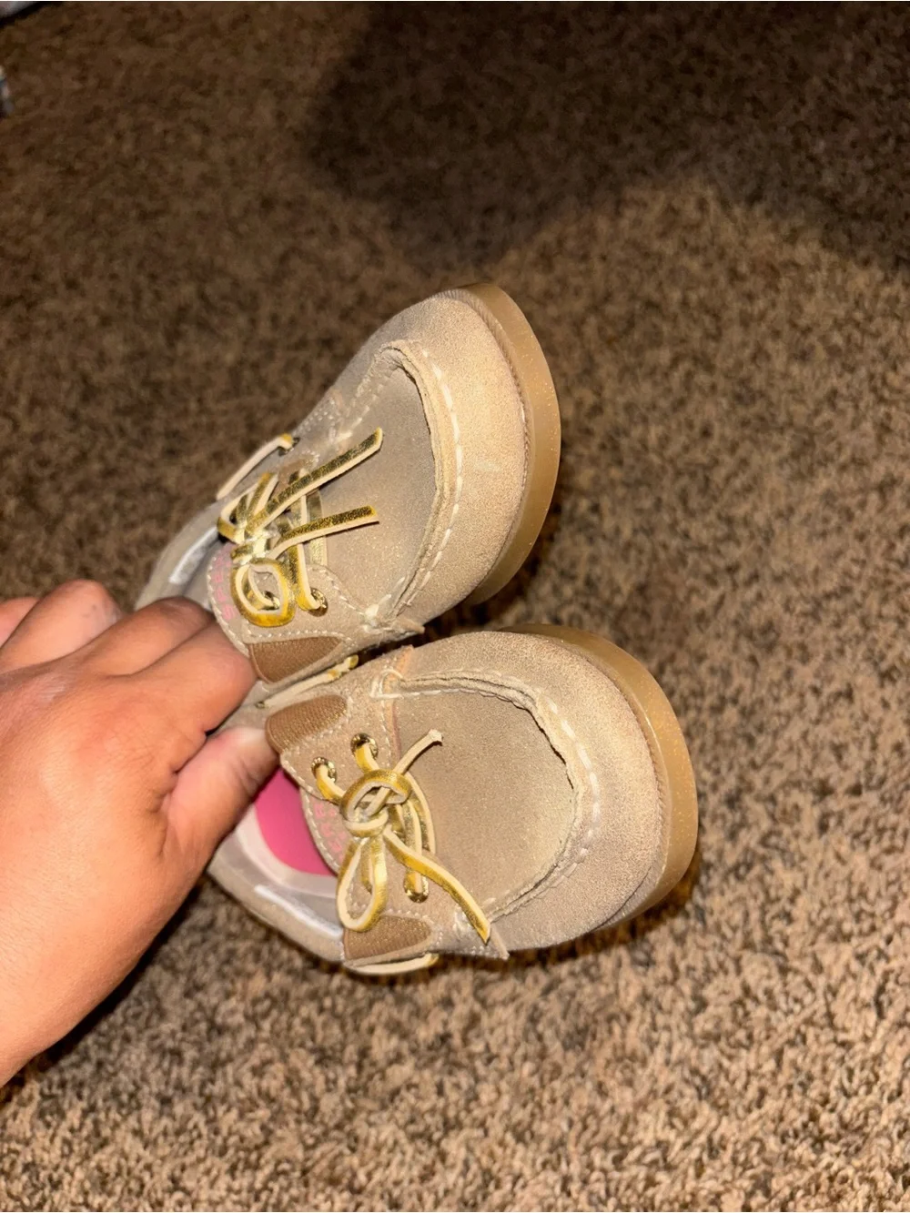 Sperry Gold-Tone Boat Shoes with Pink Insole